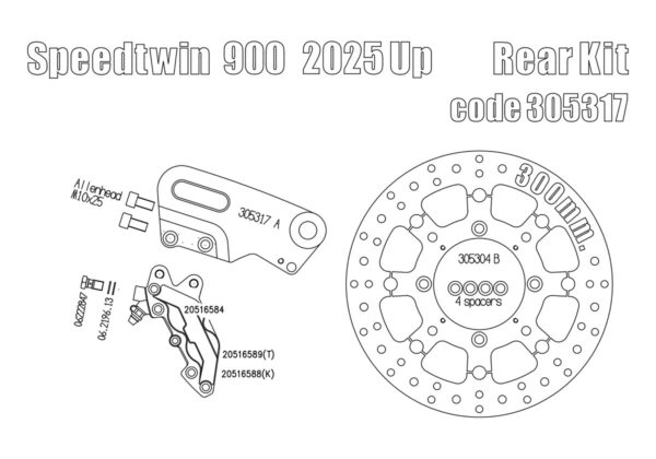 Kit freno posteriore 4 Pistoni per Triumph Speed Twin 900 dal 2025 - immagine 4