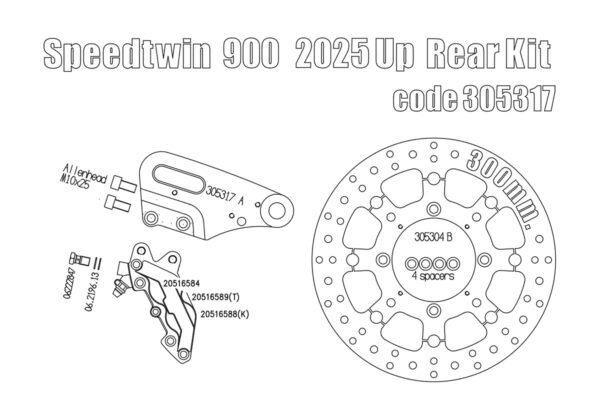 Kit freno posteriore 4 Pistoni per Triumph Speed Twin 900 dal 2025 - immagine 4