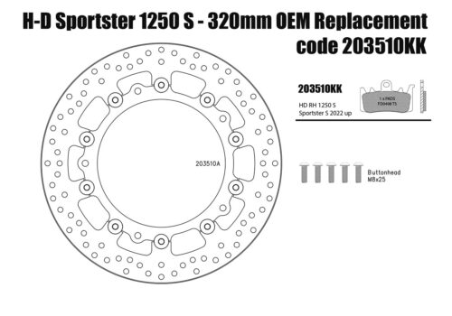 Harley Davidson Sportster S 1250 OEM replacement front brake rotors 320mm & pads