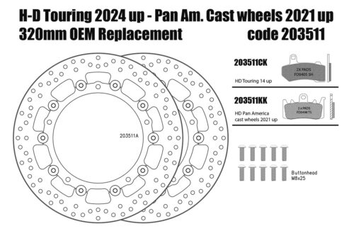 Harley Davidson Touring 117 & Pan America OEM replacement front brake rotors 320mm & pads