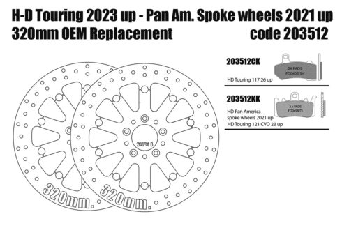 Dischi freno anteriori 320mm e pastiglie per Harley Davidson Touring 117/121 e Pan America