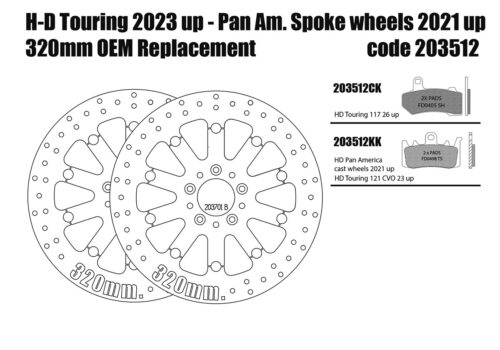 Disques frein avant 320 mm et plaquettes pour Harley Davidson Touring 117/121 et Pan America